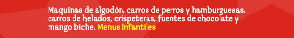 Maquinas de alimentos, perros calientes, hamburguesas y bebidas para eventos.